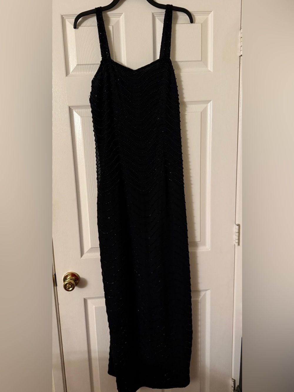 Black Beaded Evening Slip Dress - Women's